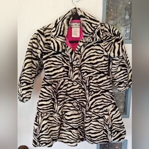 Black and White Zebra Print Pea Coat with Plush Texture